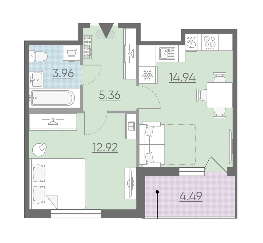 Однокомнатная квартира в : площадь 39.43 м2 , этаж: 15 – купить в Санкт-Петербурге